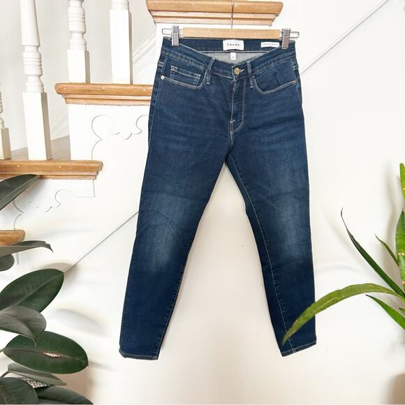 Frame Le Skinny De Jeanne Crop Jeans Mid Rise Dark Wash Cotton Blend Size 27 - Picture 2 of 8